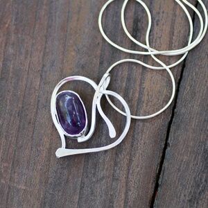 Handmade Heart Amethyst Pendant Sterling Silver ,  February Birthstone